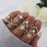 20 models rings for women Bohemia Retro Carved crown Crystal flower Star gem Multi-element set wedding rings Anniversary gift