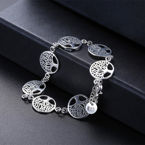 Bracelets for Women 925 Genuine Silver Jewelry Round Tree Life Chain Brangles Bracelet Femme Wristband Pulseira Bijoux Gifts