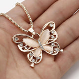 Flawless Women Lady Necklace Choker Pendientes Rose Gold Opal Butterfly Pendant Exquisite Necklace Sweater Chain Oorbellen