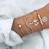 Boho Rose Map Bracelets & Bangles for Women Bohemian Round Beaded Charm Bracelet Set Fashion Multilayer Accessories 2019 Bijoux