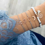 Boho Rose Map Bracelets & Bangles for Women Bohemian Round Beaded Charm Bracelet Set Fashion Multilayer Accessories 2019 Bijoux