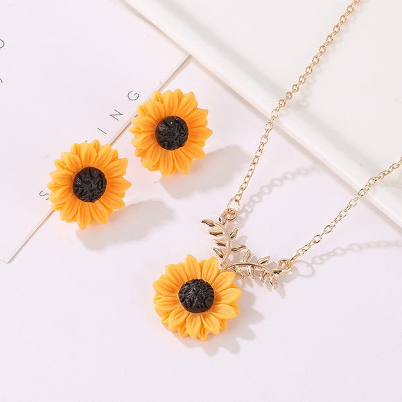 Jisensp Fashion Leaf Branch Sunflower Necklace for Women Party collares Ketting Accessories I Love You Necklace Jewelry Gift