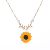 Jisensp Fashion Leaf Branch Sunflower Necklace for Women Party collares Ketting Accessories I Love You Necklace Jewelry Gift