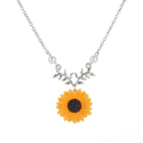 Jisensp Fashion Leaf Branch Sunflower Necklace for Women Party collares Ketting Accessories I Love You Necklace Jewelry Gift