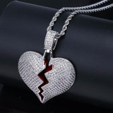 Rhinestone Mask Long Necklace Stainless Steel Pendant Necklace Hip Hop Broken Heart Necklaces Jewelry Gift Chain Necklace