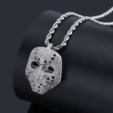 Rhinestone Mask Long Necklace Stainless Steel Pendant Necklace Hip Hop Broken Heart Necklaces Jewelry Gift Chain Necklace