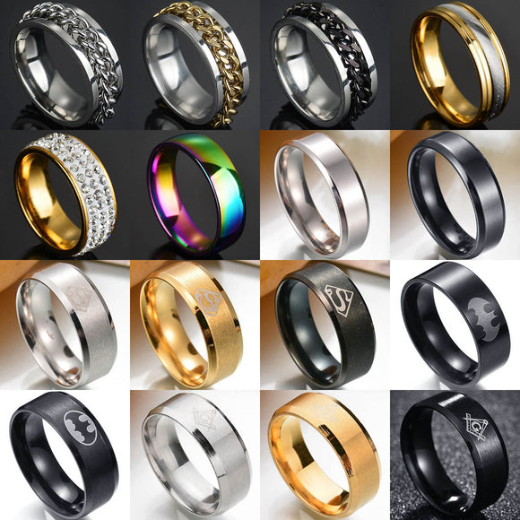 8mm Punk Titanium Steel Roman Numeral Twist Chain Rings For Men Polished Black Punk Rock Biker Ring Wedding Masonic Ring