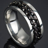 8mm Punk Titanium Steel Roman Numeral Twist Chain Rings For Men Polished Black Punk Rock Biker Ring Wedding Masonic Ring