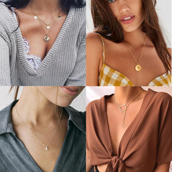 17MILE Bohemian Geometric Coin Gold Necklace For Women Pearl Multilayer Necklaces 2020 Vintage Heart Fashion Jewelry