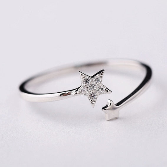 Hot Selling! 925 Sterling Silver Double Stars Rings for Women Girls Gift Fashion Jewelry Adjustable Free Size Ring