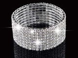 Fashion 4/5/8 Rows Full Crystal Rhinestone Elastic Bracelet Silver Golden Bangle Bling Wristband Women Wedding Bridal Jewelry