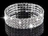 Fashion 4/5/8 Rows Full Crystal Rhinestone Elastic Bracelet Silver Golden Bangle Bling Wristband Women Wedding Bridal Jewelry