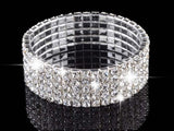 Fashion 4/5/8 Rows Full Crystal Rhinestone Elastic Bracelet Silver Golden Bangle Bling Wristband Women Wedding Bridal Jewelry