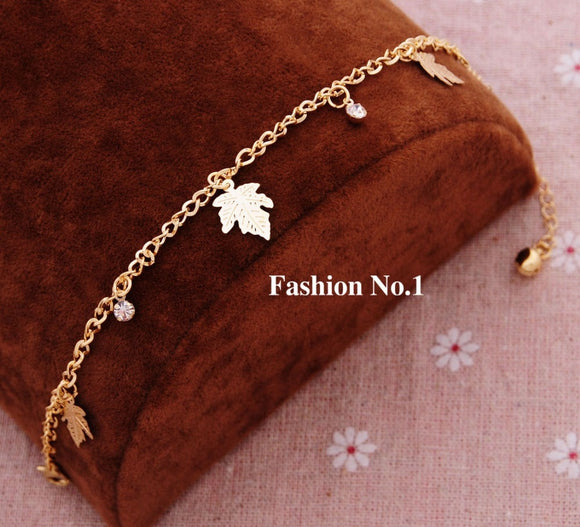 New Fashion Popular Girl Plating Gold-color Metal Crystal Bracelets & Bangles Charm Chain Leaf Bracelets Jewelry For Women