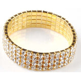 Fashion 4/5/8 Rows Full Crystal Rhinestone Elastic Bracelet Silver Golden Bangle Bling Wristband Women Wedding Bridal Jewelry