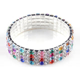 Fashion 4/5/8 Rows Full Crystal Rhinestone Elastic Bracelet Silver Golden Bangle Bling Wristband Women Wedding Bridal Jewelry