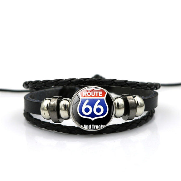 2018 new fashion For Women Jewelry Black Leather Bracelet Bangle Cartoon Jewelry USA Route 66 Route Sign Holiday gift