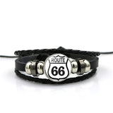 2018 new fashion For Women Jewelry Black Leather Bracelet Bangle Cartoon Jewelry USA Route 66 Route Sign Holiday gift