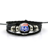 2018 new fashion For Women Jewelry Black Leather Bracelet Bangle Cartoon Jewelry USA Route 66 Route Sign Holiday gift