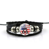 2018 new fashion For Women Jewelry Black Leather Bracelet Bangle Cartoon Jewelry USA Route 66 Route Sign Holiday gift