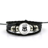 2018 new fashion For Women Jewelry Black Leather Bracelet Bangle Cartoon Jewelry USA Route 66 Route Sign Holiday gift