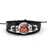 2018 new fashion For Women Jewelry Black Leather Bracelet Bangle Cartoon Jewelry USA Route 66 Route Sign Holiday gift