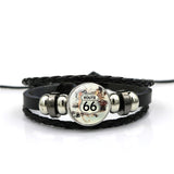 2018 new fashion For Women Jewelry Black Leather Bracelet Bangle Cartoon Jewelry USA Route 66 Route Sign Holiday gift